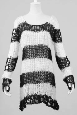 Punk Rave Damage Striped Sweater [Black/White] -AKUMU INK shop 032