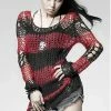 PUNK RAVE Black Blooded Striped Sweater [BLACK/RED] -AKUMU INK shop 11111