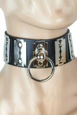 Funk Plus Razor Blade Bondage Black Leather Collar