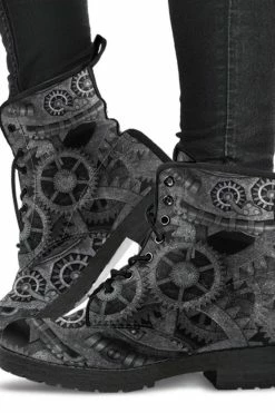 Gallery Serpentine Grey Steampunk Vegan Women's Boots, FREE Shipping