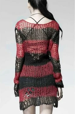 PUNK RAVE Black Blooded Striped Sweater [BLACK/RED] -AKUMU INK shop 22222