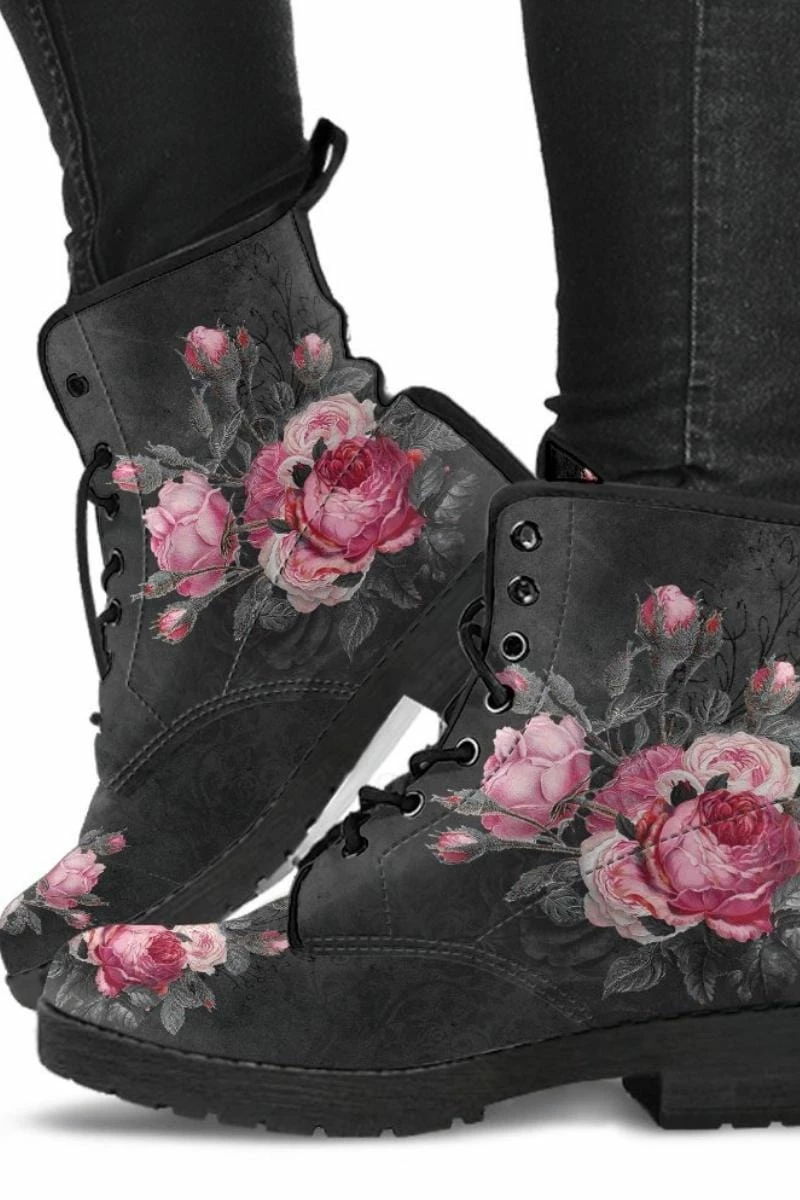 Gallery Serpentine Victorian Pink Roses On Grey, Vegan Women's Boots, FREE Shipping 3 Gallery Serpentine Victorian Pink Roses On Grey, Vegan Women's Boots, FREE Shipping