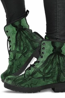 Gallery Serpentine Straight Up Kraken On Green, Vegan Women's Boots, FREE Shipping