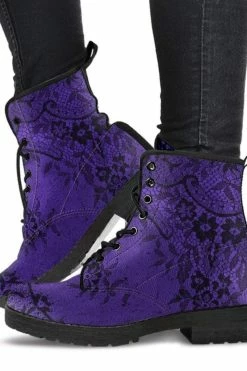 Gallery Serpentine Gothic Lace Purple Vegan Boots, FREE Shipping