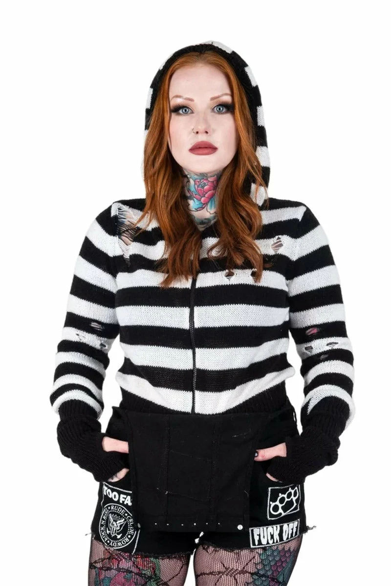 Too Fast Pink Skull Striped Zip Up Cardigan Sweater 4 Too Fast Pink Skull Striped Zip Up Cardigan Sweater - Image 2