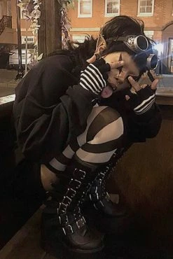 VampireFreaks Striped Fingerless Gloves [Multiple Colors Available] -AKUMU INK shop 47. Natyalicia 47. Natyalicia