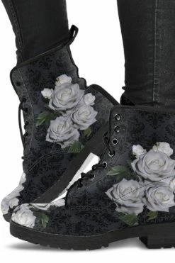 Gallery Serpentine Gothic White Roses Vegan Boots, FREE Shipping