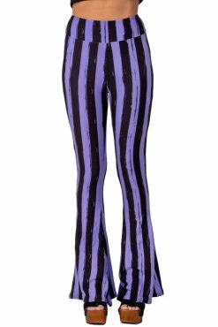 Too Fast Distressed Striped Hellz Bellz Bell Bottoms [BLACK/PURPLE] -AKUMU INK shop 65654