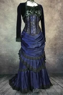 Gallery Serpentine Midnight Blue Gothic Victorian Skirt, Made To Order -AKUMU INK shop 800x1200deepbluegothic1880svictorianbustleskirt