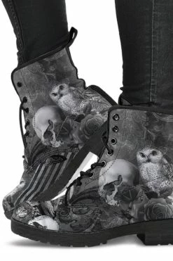 Gallery Serpentine Raven Owl Skull Goth Boots, Vegan Women's Boots, FREE Shipping