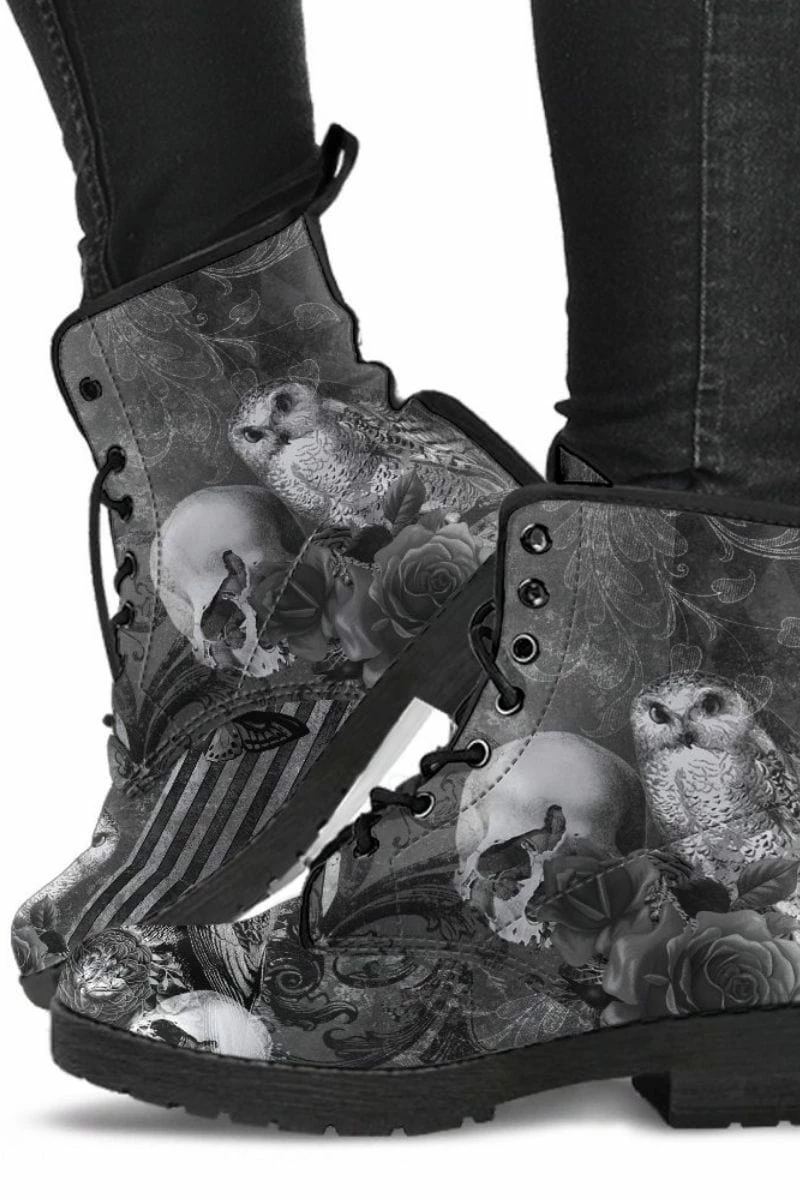 Gallery Serpentine Raven Owl Skull Goth Boots, Vegan Women's Boots, FREE Shipping 3 Gallery Serpentine Raven Owl Skull Goth Boots, Vegan Women's Boots, FREE Shipping