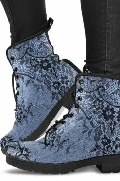 Gallery Serpentine Gothic Lace On Blue, Vegan Boots