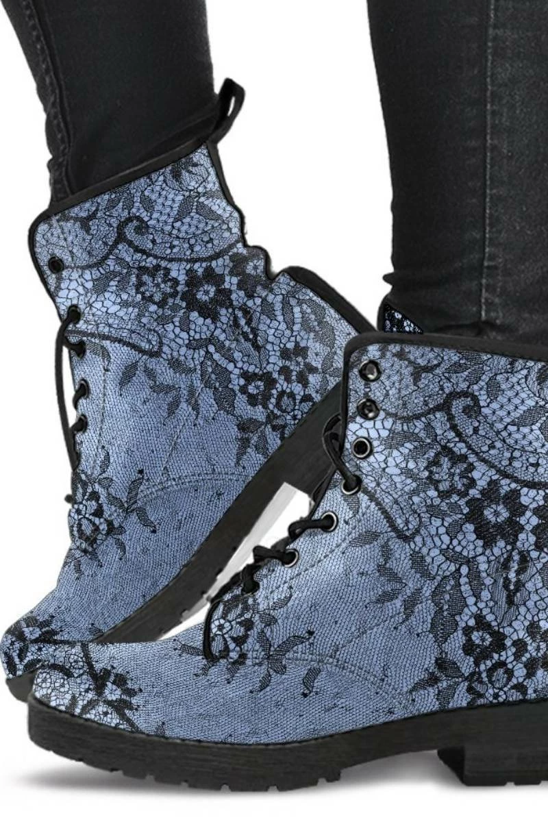 Gallery Serpentine Gothic Lace On Blue, Vegan Boots 3 Gallery Serpentine Gothic Lace On Blue, Vegan Boots