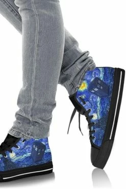 Gallery Serpentine Tardis On A Starry Night Men's Hi Tops, FREE Shipping