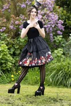 Gallery Serpentine Red Gold Alice In Wonderland Mid Length Skirt -AKUMU INK shop AleseWatsonDarkAIWredblkbelleskirt