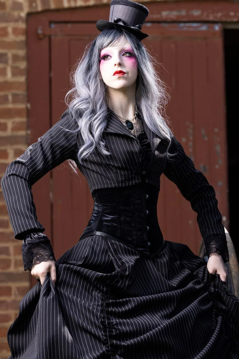 Gallery Serpentine Pinstripe Victorian Wedding Dress 4 Gallery Serpentine Pinstripe Victorian Wedding Dress - Image 2