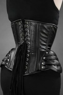 Restyle Corsetry Beautifully Fierce -Black Faux Leather Clasp Corset, 20", 22" -AKUMU INK shop BFbeautifullyfierceback