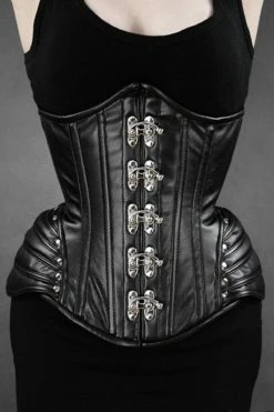 Restyle Corsetry Beautifully Fierce -Black Faux Leather Clasp Corset, 20", 22"