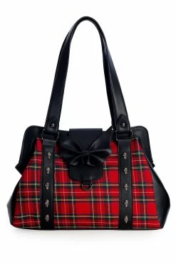 Banned Apparel Batwing Bow Plaid Bag [RED]