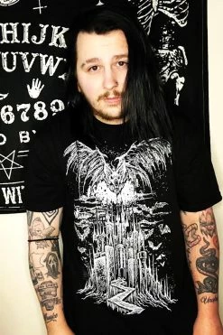 VampireFreaks Vampire Castle Tee [BLACK/WHITE] [Multiple Styles Available] -AKUMU INK shop Bat Goth Shirt