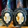 Catalyst Bat Beauty Cameo Earrings 2 Catalyst Bat Beauty Cameo Earrings -AKUMU INK shop Bat Skull Cameo Earrings Gothic Victorian Goth Bat Skull Cameo Earrings Witch Dangly Earrings for Women
