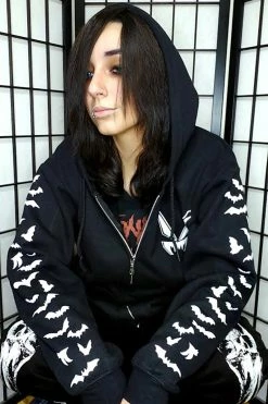 VampireFreaks Batty Bones Hoodie [Zipper Or Pullover] -AKUMU INK shop Bat Sleeve Hoodie