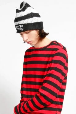 Tripp NYC Stripe Beanie [WHITE/BLACK] -AKUMU INK shop Black And WHite Beanie