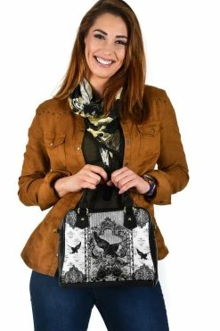 Gallery Serpentine Black & White Raven Gothic Handbag -AKUMU INK shop Black WhiteRavenGothicHandbag1