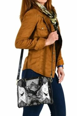 Gallery Serpentine Black & White Raven Gothic Handbag -AKUMU INK shop Black WhiteRavenGothicHandbag2