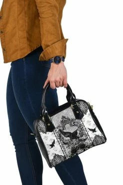 Gallery Serpentine Black & White Raven Gothic Handbag -AKUMU INK shop Black WhiteRavenGothicHandbag3