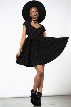 KILLSTAR Crossed Chloe Flocked Skater Dress