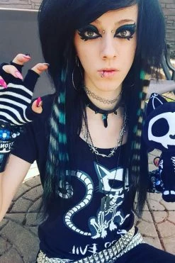 VampireFreaks Striped Fingerless Gloves [Multiple Colors Available] -AKUMU INK shop ClawedBeauty