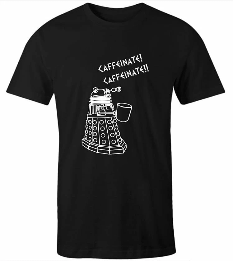 Victorian And Steampunk Black Dalek Needs Caffeine Meme Tee 4 Victorian And Steampunk Black Dalek Needs Caffeine Meme Tee - Image 2
