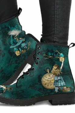 Gallery Serpentine Alice In Wonderland Green, Vegan Women's Boots, FREE Shipping