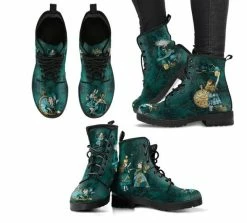 Gallery Serpentine Alice In Wonderland Green, Vegan Women's Boots, FREE Shipping -AKUMU INK shop DGA1GREENALICEBOOTS2