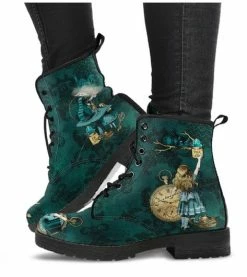 Gallery Serpentine Alice In Wonderland Green, Vegan Women's Boots, FREE Shipping -AKUMU INK shop DGA1GREENALICEBOOTS4