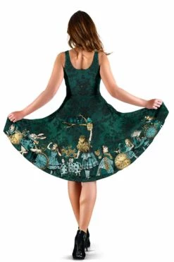 Gallery Serpentine Alice In Wonderland Green Dress - Alice Dress With Pockets -AKUMU INK shop DR5GREENALICEINWONDERLANDDRESSback