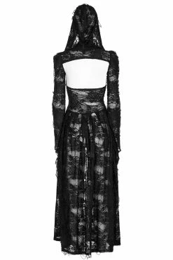 PUNK RAVE Breathless Hooded Dress Set -AKUMU INK shop Distressed Goth Dress