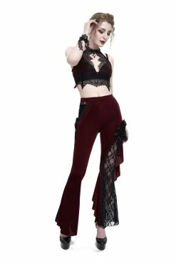 DEVIL FASHION Red Wine Velvet Bell Bottoms -AKUMU INK shop EPT01102 5