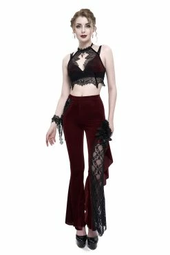 DEVIL FASHION Red Wine Velvet Bell Bottoms -AKUMU INK shop EPT01102 7