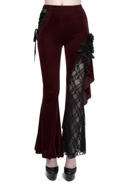 DEVIL FASHION Red Wine Velvet Bell Bottoms