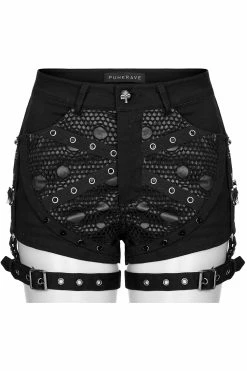 PUNK RAVE High-Waisted Garter Shorts -AKUMU INK shop Emo High Waisted Shorts