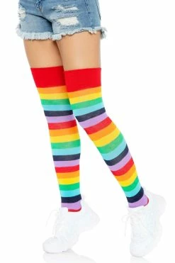 LEG AVENUE Goth Rainbow Thigh High Socks