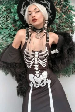 Too Fast Skeleton Magick Maxi Dress 14 Too Fast Skeleton Magick Maxi Dress -AKUMU INK shop Emo Skeleton Dress