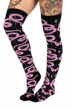 Too Fast Mystical Pink Snake Thigh High Socks