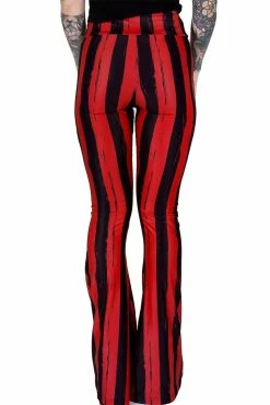 Too Fast Distressed Striped Hellz Bellz Bell Bottoms [BLACK/RED] -AKUMU INK shop Emo Valentines day Leggings
