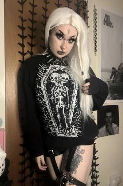 VampireFreaks Memento Mori Conjoined Skeleton Twins Sweatshirt -AKUMU INK shop Emo Womens Sweatshirt