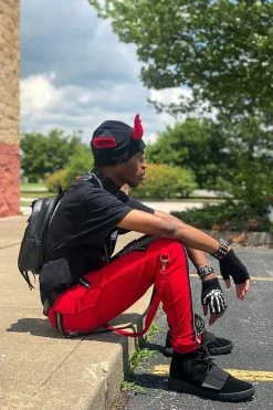 Tripp NYC Split Leg Bondage Pants [Black/Red] -AKUMU INK shop EmoSTyle b8110e95 fd71 4e0c aa0b 973d949d0f73