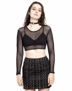 Tripp NYC Long Sleeve Crop Fishnet Top
