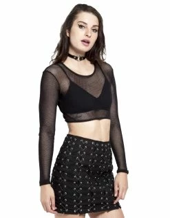 Tripp NYC Long Sleeve Crop Fishnet Top 8 Tripp NYC Long Sleeve Crop Fishnet Top -AKUMU INK shop FN4617 BLK S